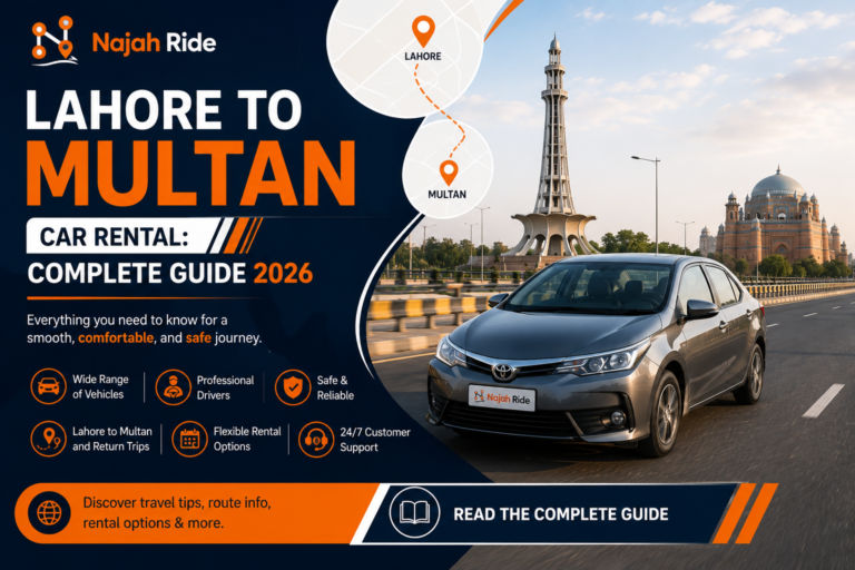 Lahore to Multan car rental - Najah Ride door to door service